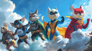 A wallpaper showcasing cartoon animals donning superhero attire poised to showcase their valor and cleverness to confront challenges and protect the day