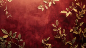 An elegant wallpaper featuring delicate gold leaf patterns against a background of rich burgundy velvet, evoking a sense of luxury and opulence