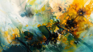 An energetic wallpaper capturing the lively essence of bumblebees with vibrant colors and dynamic shapes suggesting a sense of motion