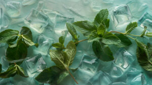 Fresh mint leaves and ice cubes artfully staged together result in a refreshing and visually stimulating wallpaper