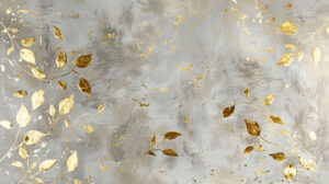 Minimalist wallpaper featuring delicate gold leaf patterns on a gentle gray backdrop for a touch of elegance in any room setting