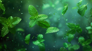 Mint leaves dance on a soft breeze their fragrance lingers evoking a whimsical vibe in mint leaves wallpaper.jpg