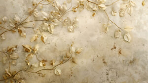 Nature inspired wallpaper adorned with detailed gold leaf vines and leaves creating an indoor portrayal of the beauty found in natural surroundings