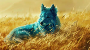 Wallpaper featuring a tranquil rural backdrop showcasing a blue dog relaxing in a meadow of towering grass its fur tousled by the soft breeze