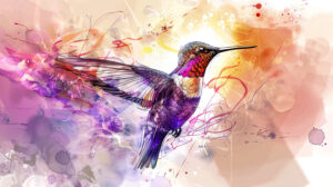 A beautiful wallpaper showcasing a hummingbird intricately designed with vibrant colors and detailed line work positioned against a soft pastel background