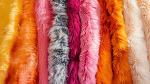 A close up of faux fur in bright, bold colors, creating a modern and dynamic look