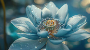 A close up shot of a lotus blossom, capturing its delicate petals and the intricate patterns within the flower