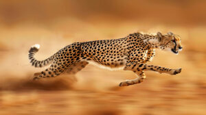 A dynamic wallpaper capturing a cheetah in full sprint across the savannah highlighted by its stretched out body and a blurred backdrop accentuating its remarkable speed