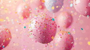 A lively wallpaper showcasing colorful balloons and confetti designed with sprinkles ideal for celebrating momentous occasions