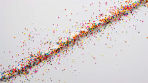 A minimalist wallpaper with a single line of rainbow sprinkles diagonally crossing a plain white background, adding a pop of color and whimsy