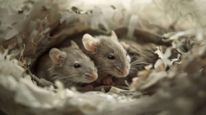 A peaceful portrayal of a family of rats nestled together in a soft shredded paper nest can be found in the wallpaper titled Rat Family Nest.jpg
