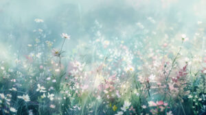 A soft focused dreamy wallpaper featuring wildflowers in a meadow creating an ethereal atmosphere