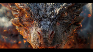 A stunning wallpaper capturing the intricate scales and fiery eyes of a dragon up close in exquisite detail