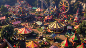 A vibrant wallpaper portraying the lively ambiance of a rural fair with colorful tents Ferris wheels and farm animals capturing the festive spirit of countryside celebrations