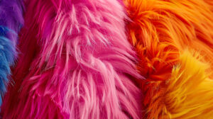 A vivid and contemporary wallpaper featuring a detailed shot of brightly colored faux fur adding a modern and energetic touch