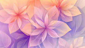 A wallpaper featuring a floral pattern in soft pink peach and lavender hues with overlapping petals and leaves