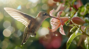 A wallpaper showcasing the intricate details of a hummingbird sipping nectar from a flower capturing its delicate wings and beak with stunning clarity