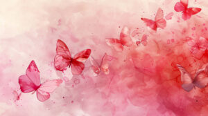 A watercolor wallpaper showcases delicate pink butterflies gracefully fluttering with soft brushstrokes and gentle color transitions