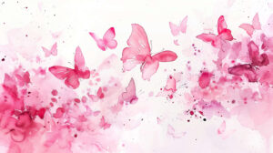 A watercolor wallpaper showcasing pink butterflies in graceful flight painted with fluid brushstrokes and gentle gradients