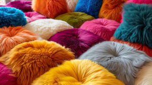 A whimsical pattern featuring colorful fur tufts creates a playful design adding a vibrant and fun touch to this wallpaper