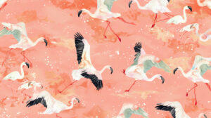 A whimsical pattern of flamingos in various poses, set against a soft pink background for a playful and charming effect