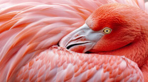 Capture the exquisite pink feathers and elegant contours of a flamingos face and neck in this stunning wallpaper