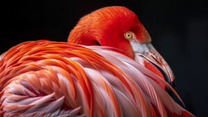 Capturing the intricate details of a flamingos vibrant pink feathers and elegant curves in a close up shot of its face and neck