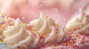Focus falls on sprinkles atop a frosted cake capturing textures and colors sharply against a softly blurred backdrop in Sprinkles on Cake wallpaper