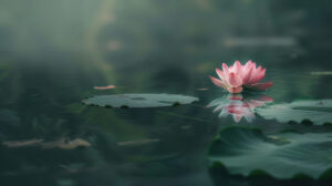 Picture a tranquil pond where a magnificent lotus flower in full bloom gracefully floats on the surface