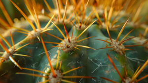 A close up of a cactus with sharp spines, highlighting the intricate patterns and textures on its surface