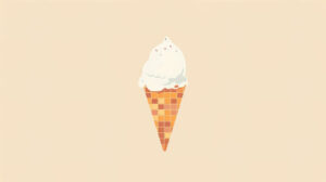 A minimalist design featuring a single scoop of ice cream in a waffle cone, with a simple, clean background
