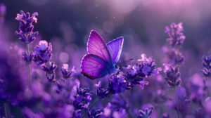 A purple butterfly amidst a field of lavender, blending seamlessly with the surrounding purple hues