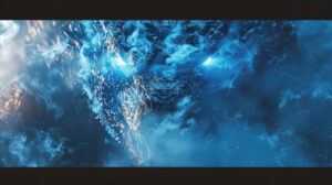 Godzillas face fills the frame its eyes glowing blue and smoke swirling from its nostrils in the wallpaper