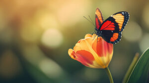 A beautiful butterfly with heart shaped patterns on its wings perched gracefully on a tulip captured in A cute butterfly with heart shaped patterns on its wings perched on a tulip.jpg