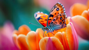 A charming butterfly with heart shaped patterns resting on a tulip captured in A cute butterfly with heart shaped patterns on its wings perched on a tulip.jpg